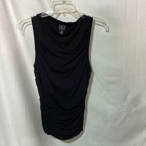 INC M black stretch sleeveless top all over rushing great for layering euc